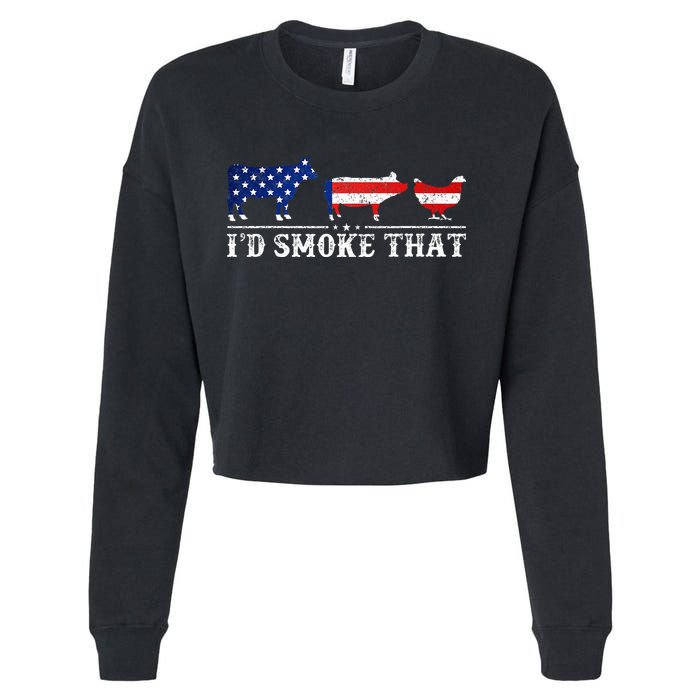Funny Retro BBQ Party Grill Smoker Chef Dad I'd Smoke That Cropped Pullover Crew