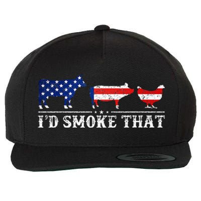 Funny Retro BBQ Party Grill Smoker Chef Dad I'd Smoke That Wool Snapback Cap