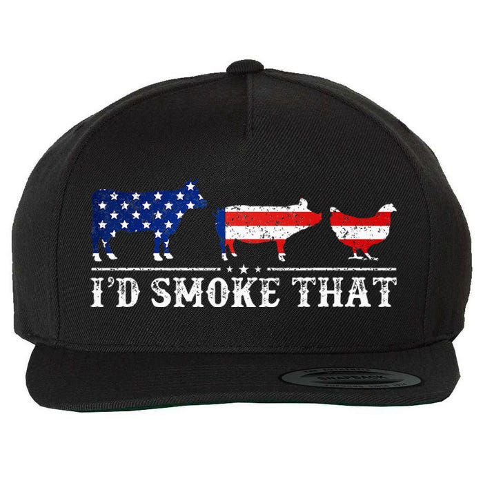 Funny Retro BBQ Party Grill Smoker Chef Dad I'd Smoke That Wool Snapback Cap