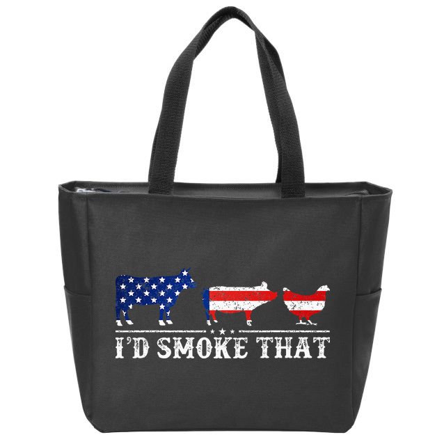 Funny Retro BBQ Party Grill Smoker Chef Dad I'd Smoke That Zip Tote Bag