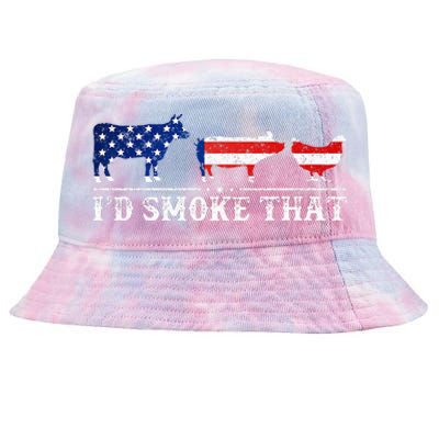 Funny Retro BBQ Party Grill Smoker Chef Dad I'd Smoke That Tie-Dyed Bucket Hat