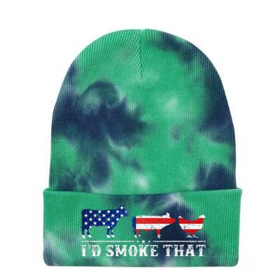 Funny Retro BBQ Party Grill Smoker Chef Dad I'd Smoke That Tie Dye 12in Knit Beanie