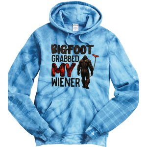 Funny Retro Big Foot Bigfoot Grabbed My Wiener Tie Dye Hoodie