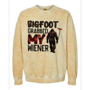 Funny Retro Big Foot Bigfoot Grabbed My Wiener Colorblast Crewneck Sweatshirt