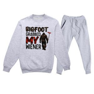 Funny Retro Big Foot Bigfoot Grabbed My Wiener Premium Crewneck Sweatsuit Set