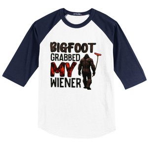 Funny Retro Big Foot Bigfoot Grabbed My Wiener Baseball Sleeve Shirt