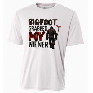 Funny Retro Big Foot Bigfoot Grabbed My Wiener Cooling Performance Crew T-Shirt