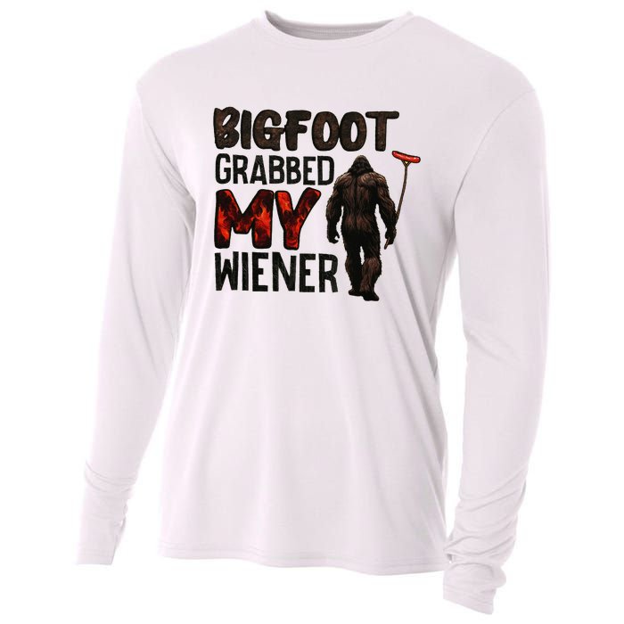 Funny Retro Big Foot Bigfoot Grabbed My Wiener Cooling Performance Long Sleeve Crew