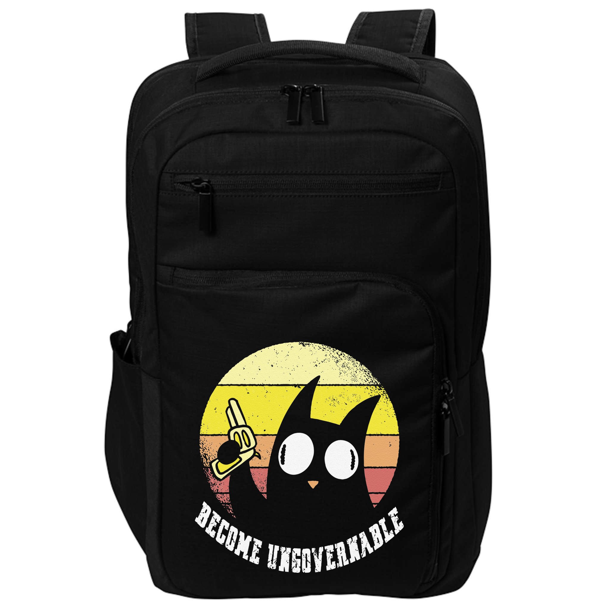 Funny Retro Black Cat Become Ungovernable Impact Tech Backpack