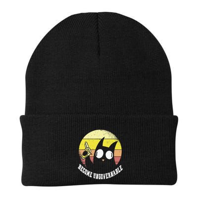 Funny Retro Black Cat Become Ungovernable Beanie