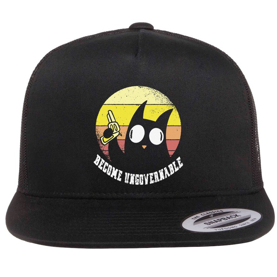 Funny Retro Black Cat Become Ungovernable Flat Bill Trucker Hat