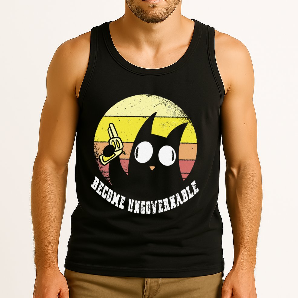 Funny Retro Black Cat Become Ungovernable Tank Top