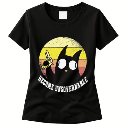 Funny Retro Black Cat Become Ungovernable Womens T-Shirt
