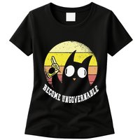 Funny Retro Black Cat Become Ungovernable Womens T-Shirt