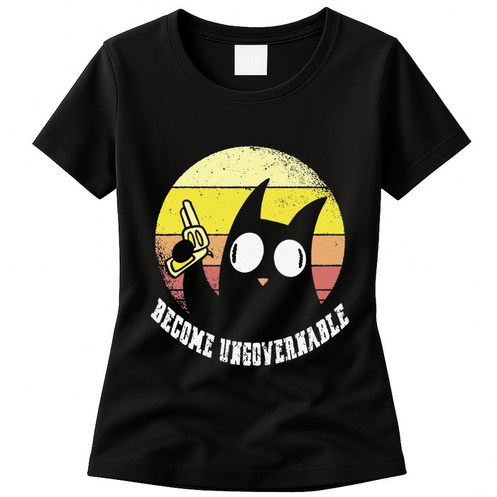 Funny Retro Black Cat Become Ungovernable Womens T-Shirt