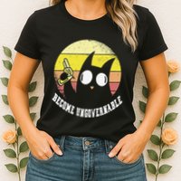 Funny Retro Black Cat Become Ungovernable Womens T-Shirt