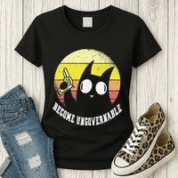 Funny Retro Black Cat Become Ungovernable Womens T-Shirt
