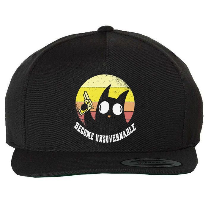 Funny Retro Black Cat Become Ungovernable Wool Snapback Cap