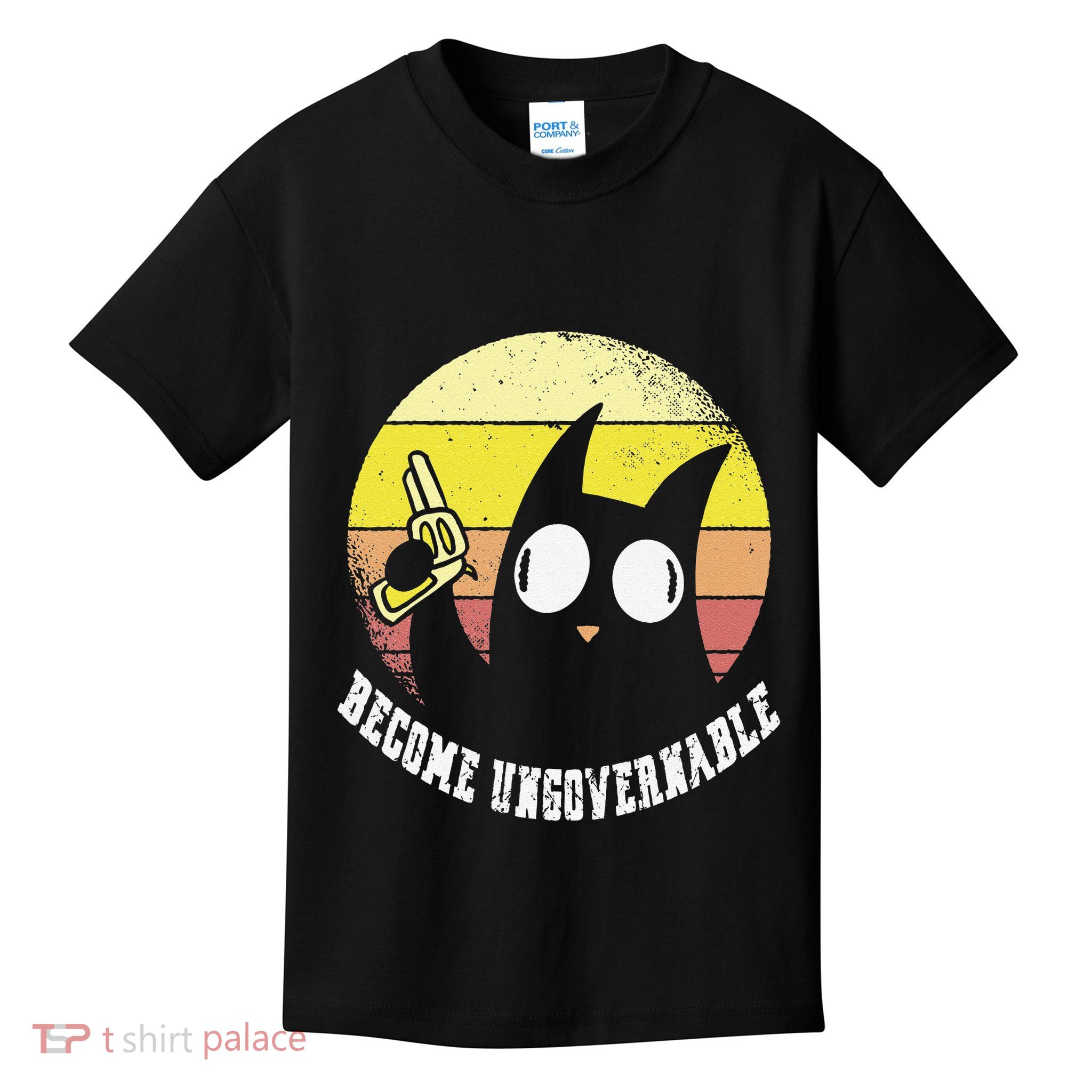 Funny Retro Black Cat Become Ungovernable Kids T-Shirt