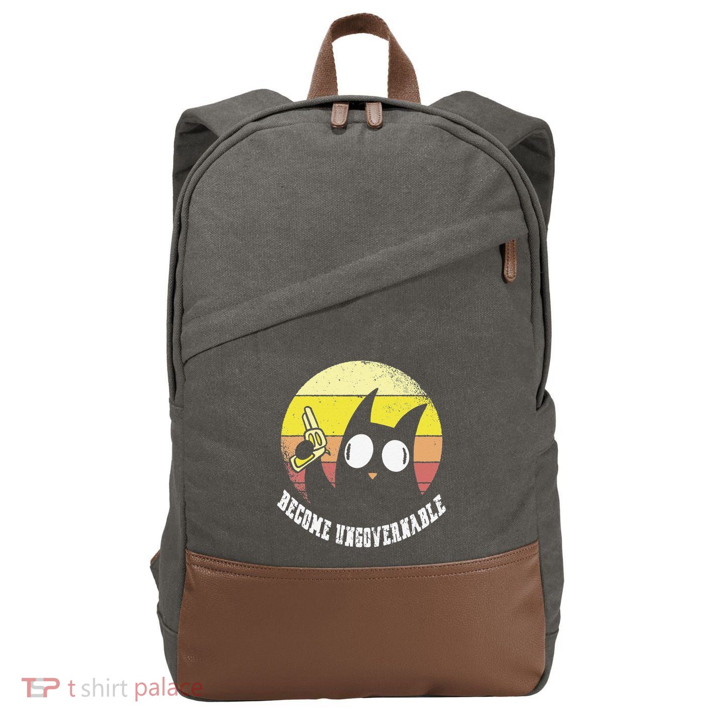 Funny Retro Black Cat Become Ungovernable Cotton Canvas Backpack