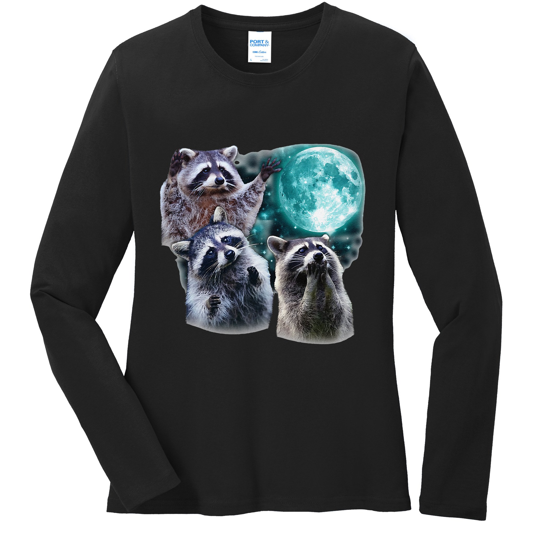 Funny Raccoon Boxer Trash Money We Gettin Rich Ladies Long Sleeve Shirt