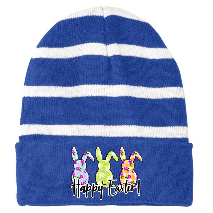 Funny Rabbits Bunnies Happy Easter Day Meaningful Gift Striped Beanie with Solid Band