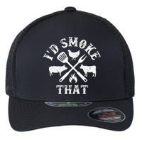 Funny Retro BBQ Party Smoker Chef Dad Gifts I'd Smoke That Flexfit Unipanel Trucker Cap