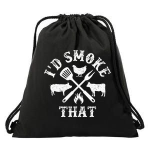 Funny Retro BBQ Party Smoker Chef Dad Gifts I'd Smoke That Drawstring Bag