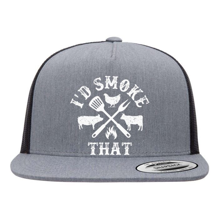 Funny Retro BBQ Party Smoker Chef Dad Gifts I'd Smoke That Flat Bill Trucker Hat