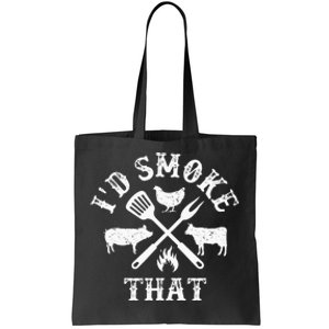 Funny Retro BBQ Party Smoker Chef Dad Gifts I'd Smoke That Tote Bag