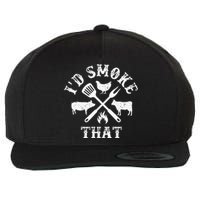 Funny Retro BBQ Party Smoker Chef Dad Gifts I'd Smoke That Wool Snapback Cap