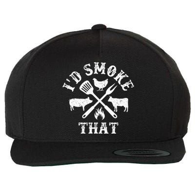 Funny Retro BBQ Party Smoker Chef Dad Gifts I'd Smoke That Wool Snapback Cap