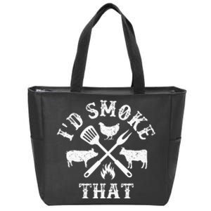 Funny Retro BBQ Party Smoker Chef Dad Gifts I'd Smoke That Zip Tote Bag