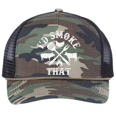 Funny Retro BBQ Party Smoker Chef Dad Gifts I'd Smoke That Retro Rope Trucker Hat Cap