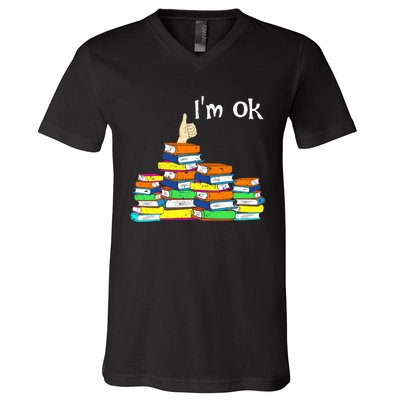 Funny Reading Book Lovers Im Ok National Book Lovers Day V-Neck T-Shirt