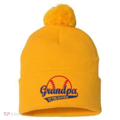 Funny Retro Baseball Grandpa Of The Rookie Pom Pom 12in Knit Beanie