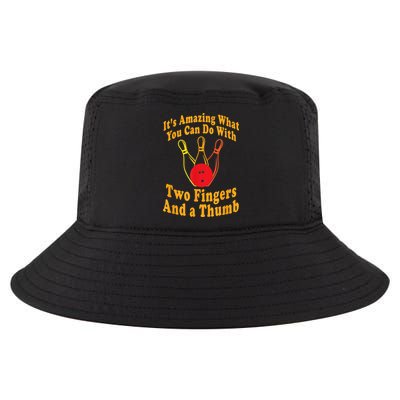 Funny Retro Bowling Ball Two Fingers And A Thumb Cool Comfort Performance Bucket Hat