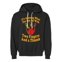 Funny Retro Bowling Ball Two Fingers And A Thumb Garment-Dyed Fleece Hoodie