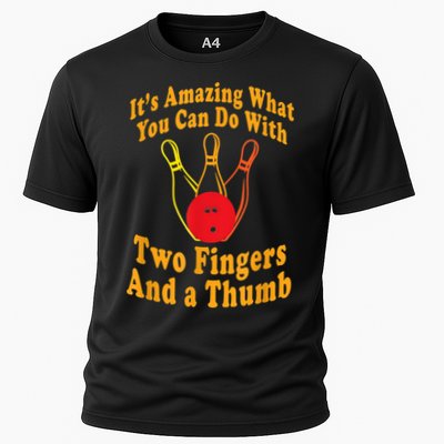 Funny Retro Bowling Ball Two Fingers And A Thumb Performance Shirt