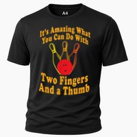 Funny Retro Bowling Ball Two Fingers And A Thumb Performance Shirt