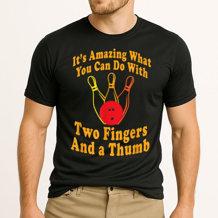 Funny Retro Bowling Ball Two Fingers And A Thumb Performance Shirt