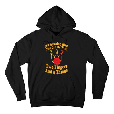 Funny Retro Bowling Ball Two Fingers And A Thumb Hoodie