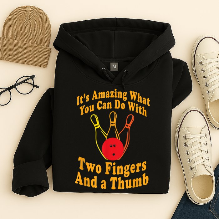 Funny Retro Bowling Ball Two Fingers And A Thumb Hoodie