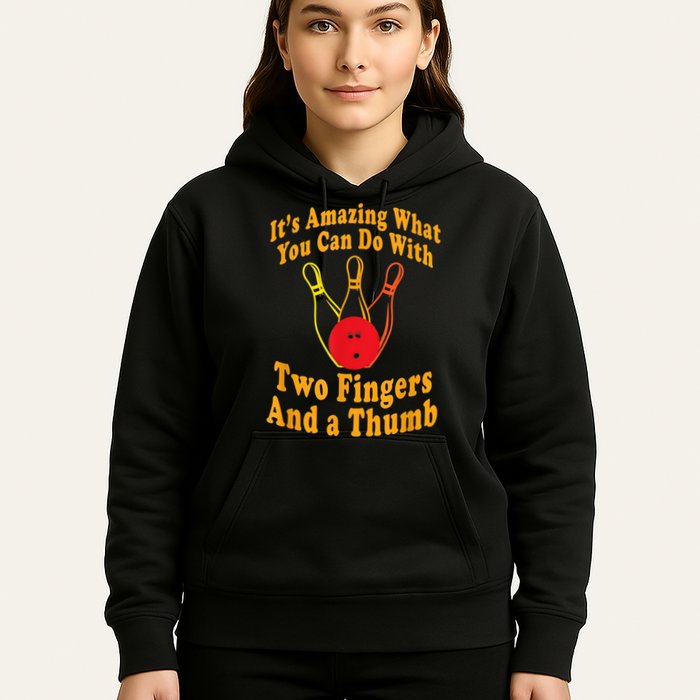 Funny Retro Bowling Ball Two Fingers And A Thumb Hoodie