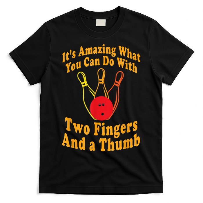Funny Retro Bowling Ball Two Fingers And A Thumb T-Shirt