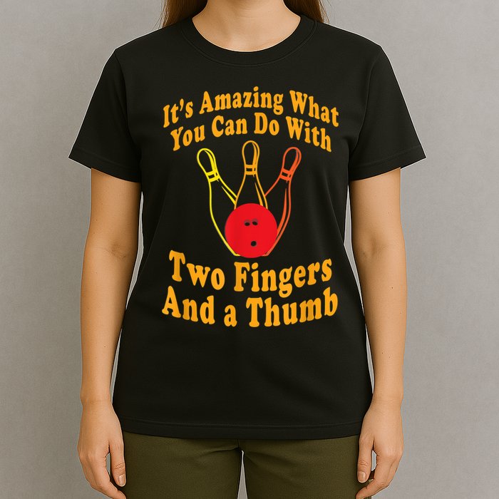 Funny Retro Bowling Ball Two Fingers And A Thumb T-Shirt