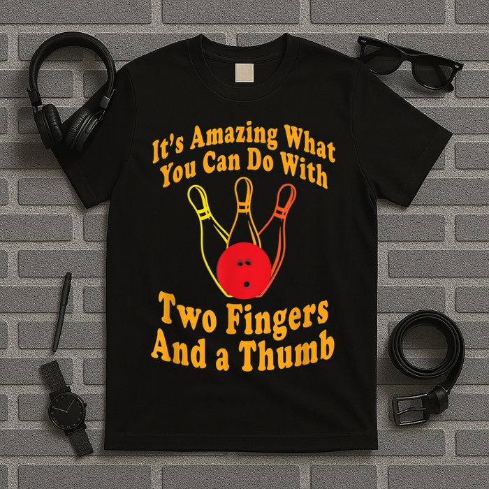 Funny Retro Bowling Ball Two Fingers And A Thumb T-Shirt