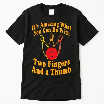 Funny Retro Bowling Ball Two Fingers And A Thumb Tall T-Shirt