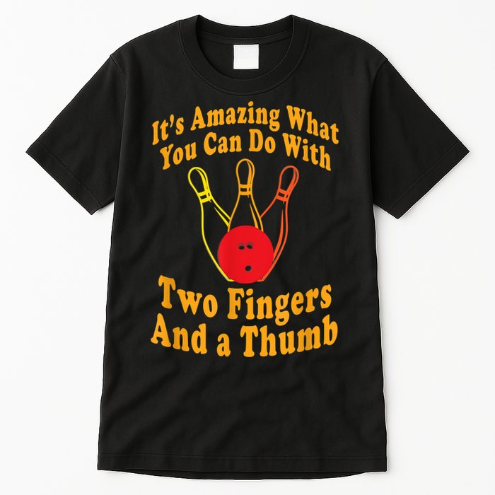 Funny Retro Bowling Ball Two Fingers And A Thumb Tall T-Shirt