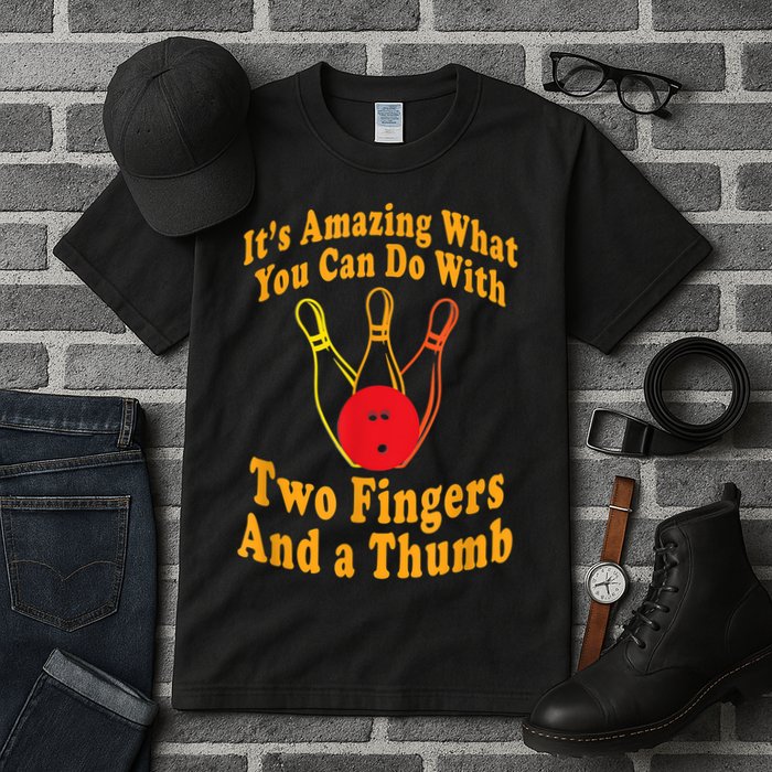 Funny Retro Bowling Ball Two Fingers And A Thumb Tall T-Shirt